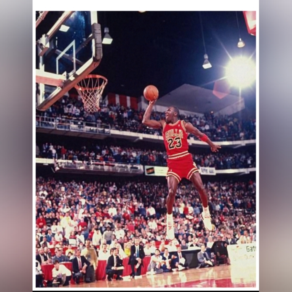MICHAEL AIR JORDAN BULLS 8.5x11 GLOSSY NBA 1988 SLAM DUNK CONTEST VINTAGE POSTER